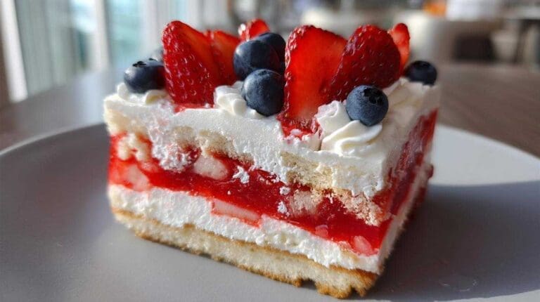 Strawberry Jello Poke Cake Flag