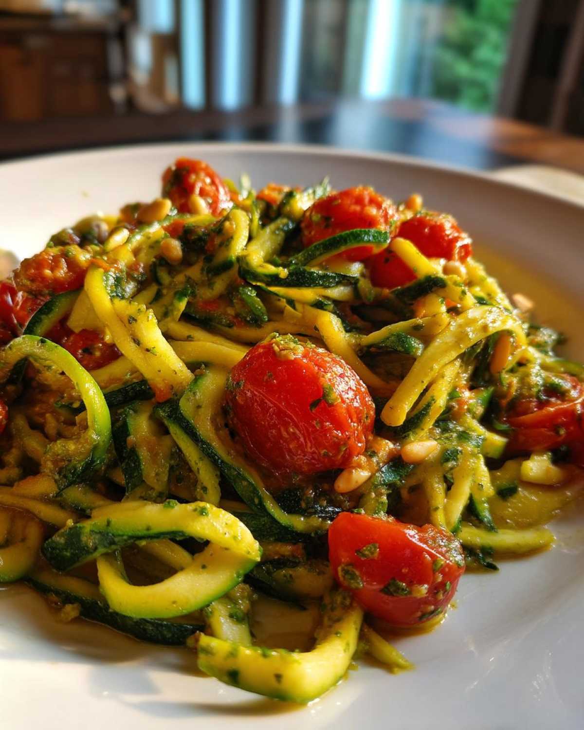Zucchini Noodles (Zoodles) with Cherry Tomato Pesto - detail 1