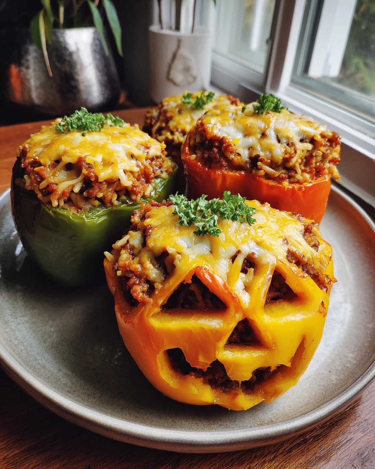 Jack-O'-Lantern Stuffed Peppers (Fun Halloween Dinner) - detail 3