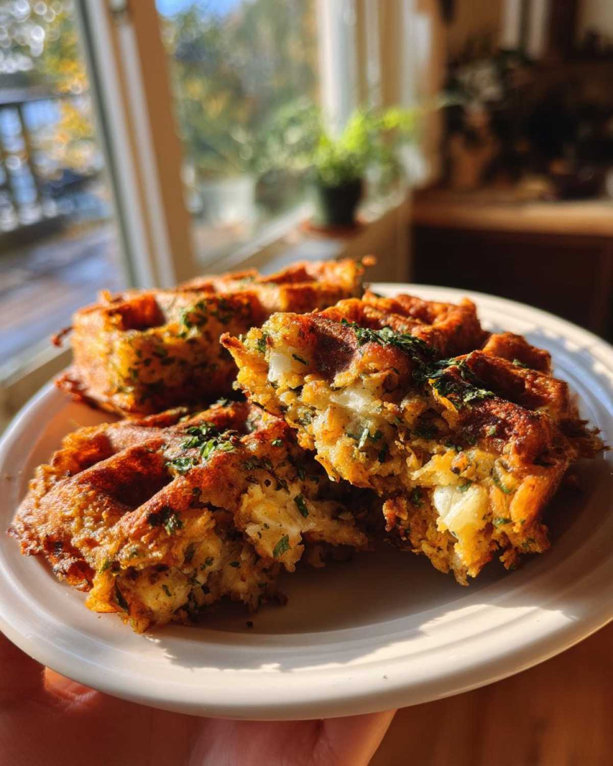 Leftover Stuffing Waffles (Savory Next-Day Breakfast) - detail 1