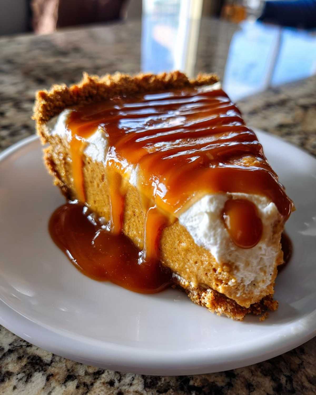 No-Bake Salted Caramel Pumpkin Pie (Easy Freezer Dessert) - detail 1