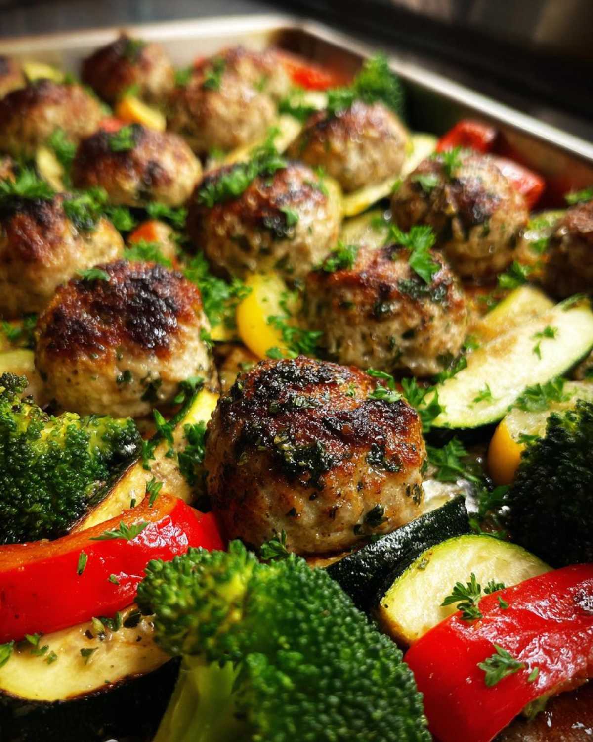 One-Pan Garlic Herb Turkey Meatballs & Veggies (Low-Carb) - detail 1