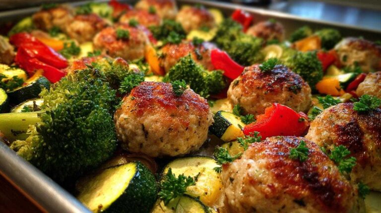 One-Pan Garlic Herb Turkey Meatballs & Veggies (Low-Carb)