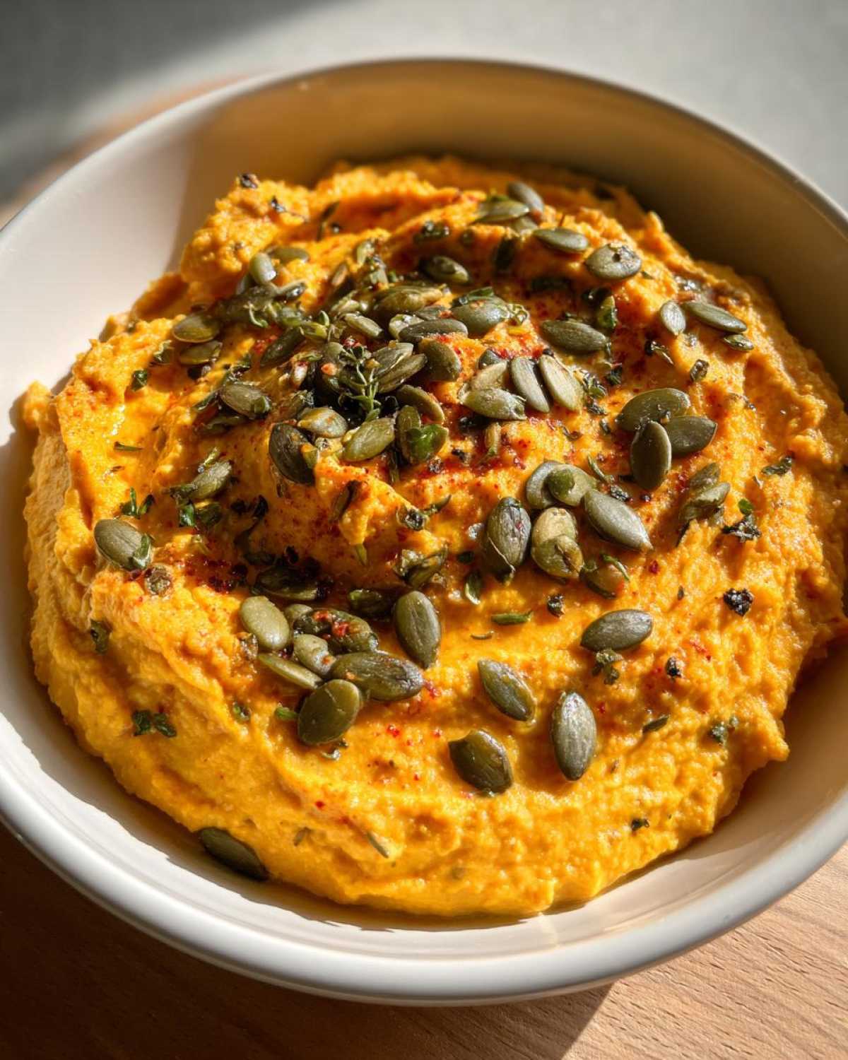 Savory Pumpkin Hummus (Fall Party Dip) - detail 2