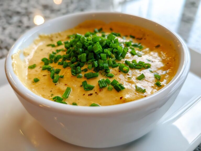 Close-up of creamy Garlic Herb Beer Cheese Fondue topped generously with fresh chopped chives.
