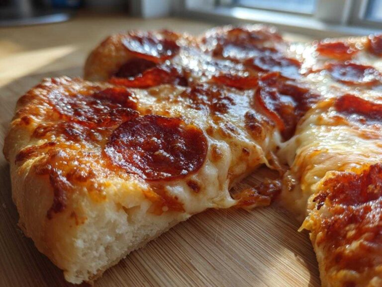 Close-up of a freshly baked pepperoni pizza slice showing a dramatic cheese pull, possibly part of a Heart Shaped Pizza.