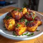 A white plate piled high with perfectly crispy, golden-brown breakfast potatoes garnished with fresh parsley.