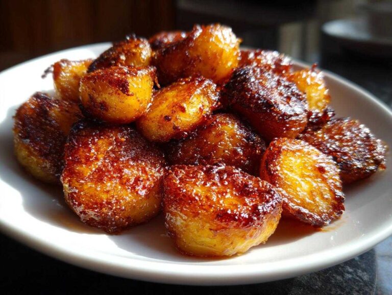 Amazing 3 Secrets for Crispy roast potatoes A close-up of golden brown, incredibly crispy roast potatoes piled high on a white serving dish.