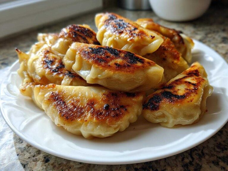 Amazing 5 Cabbage Dumplings Pan Fried Secrets A pile of golden brown, perfectly seared Cabbage Dumplings Pan Fried served on a white plate.