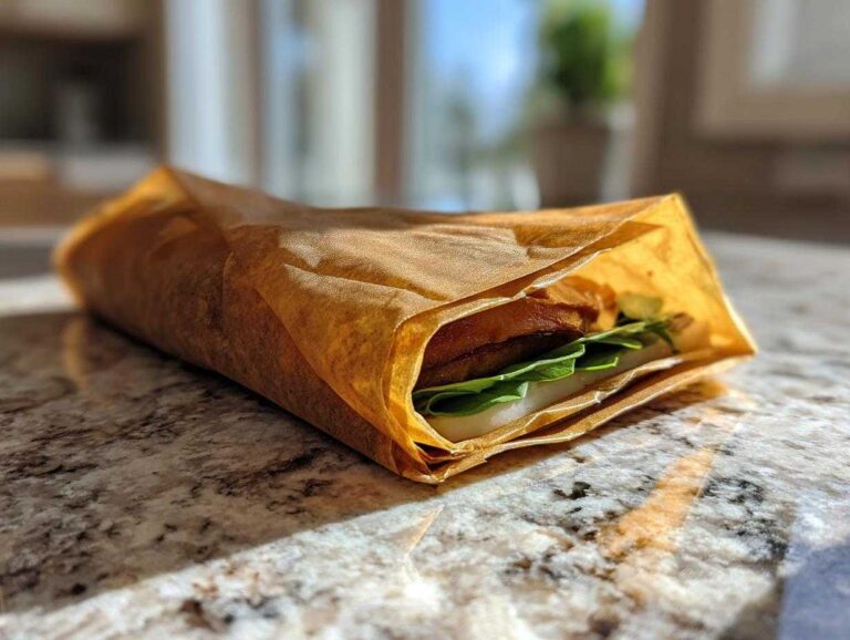 A sandwich wrapped in brown, reusable material, showcasing one of the Eco Friendly Picnic Sandwich Wraps.