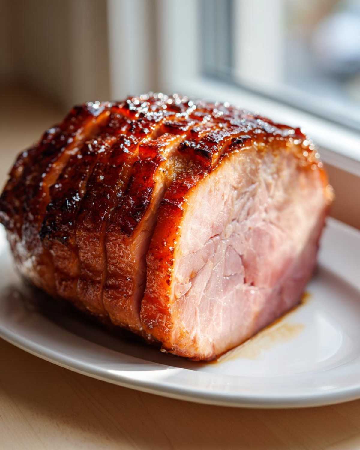 A beautifully scored and glazed ham ready for serving, showcasing the rich color of the Honey Glazed Easter Ham Recipe.