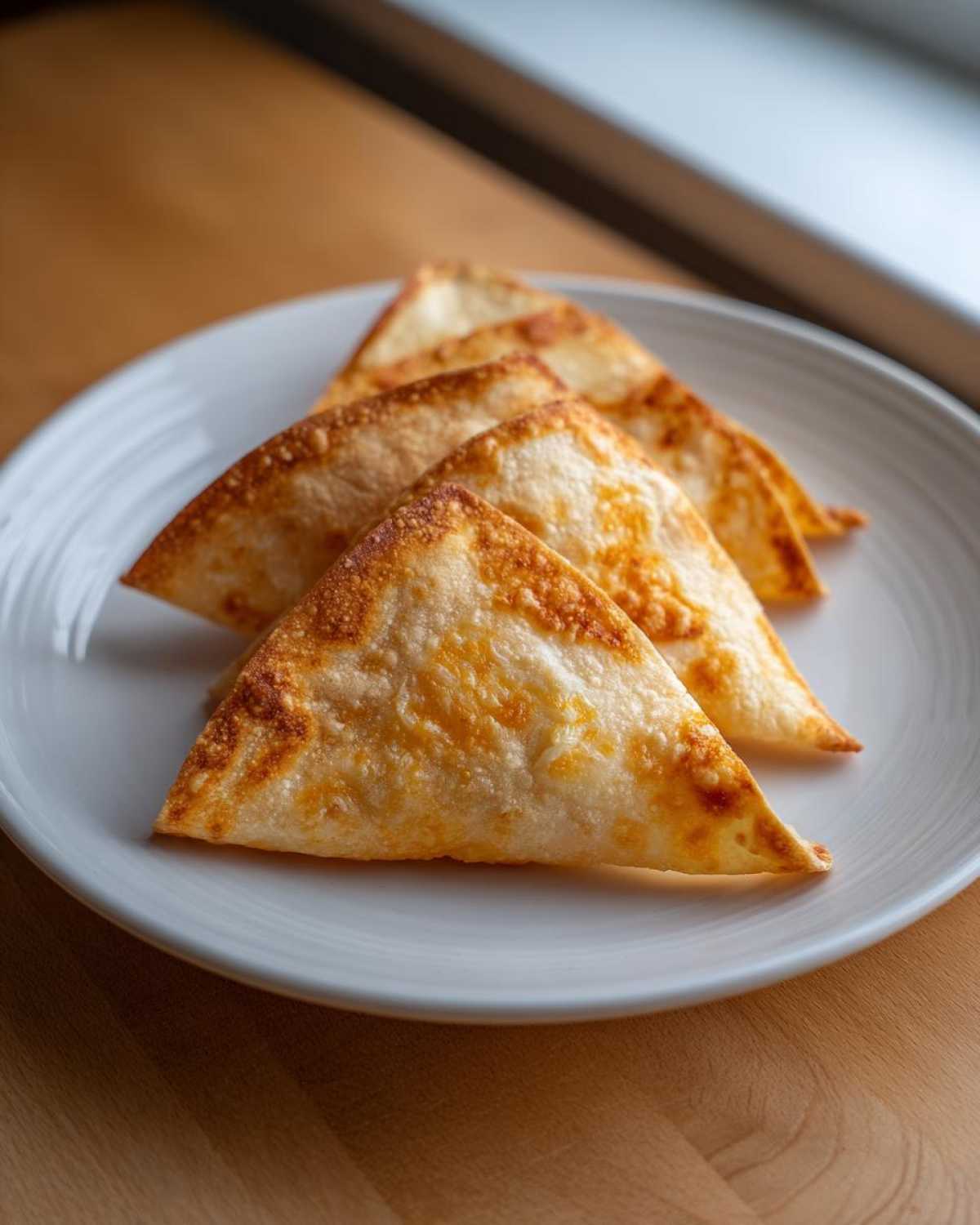 Four crispy, golden-brown Keto Taco Shells with Melted Cheese arranged on a white plate.